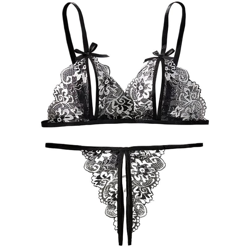 Black Hot Crotchless Sexy Wome - Lace Bralette Set review and price